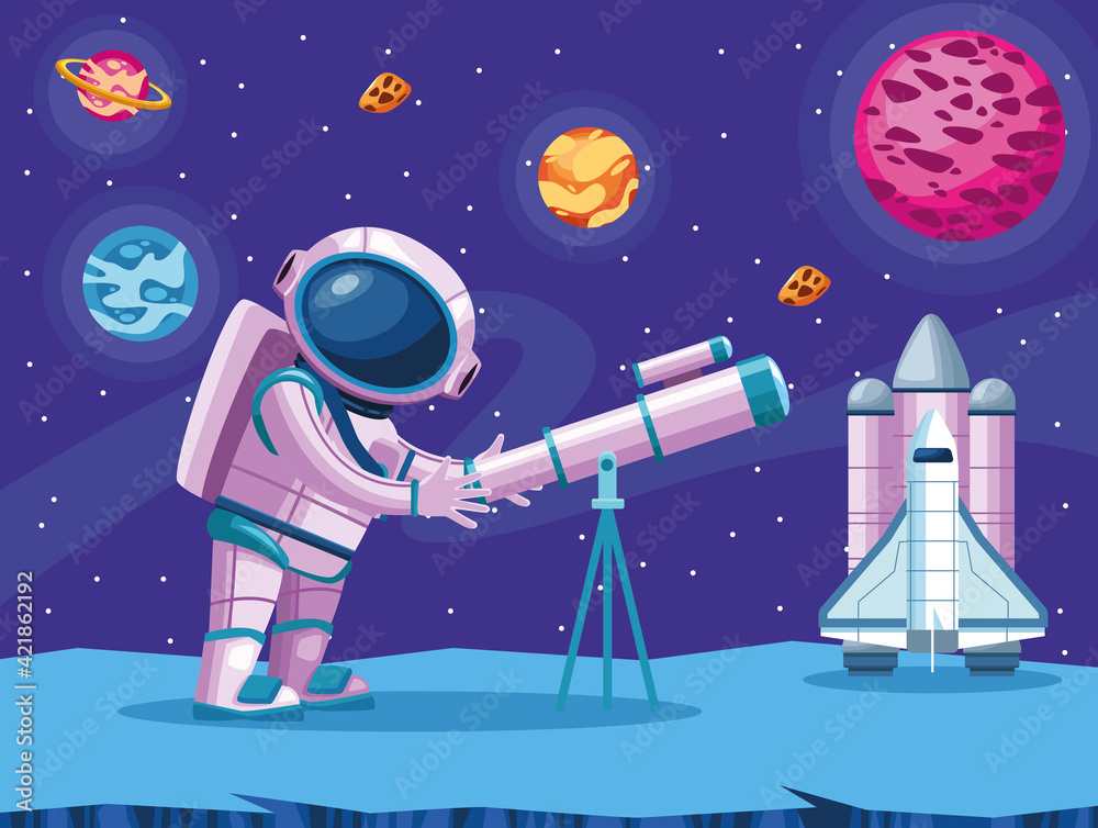 Wall mural astronaut using telescope