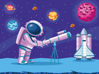 astronaut using telescope