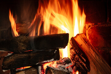 campfire in country house in winter