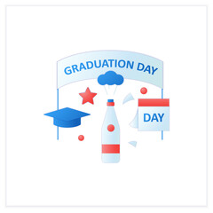 Graduation day flat icon. Last study day. Party. Celebration. Surprise party.Graduation concept.3d vector illustration