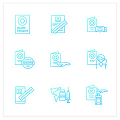 Health passport gradient icons set.Necessary document.Information about health status.Vaccination card.Isolated vector illustration.Suitable to banners, mobile apps and presentation