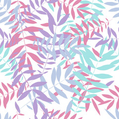 Naklejka premium Interlacing of leaves of delicate flowers on a white background. Seamless pattern.