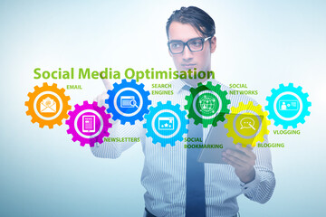 Fototapeta na wymiar Social media optimisation concept with businessman