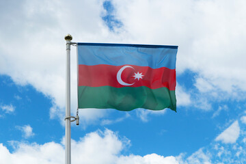 Azerbaijan flag against the sky.