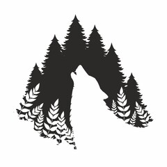 Silhouette of a howling wolf on the moon © Abundzu