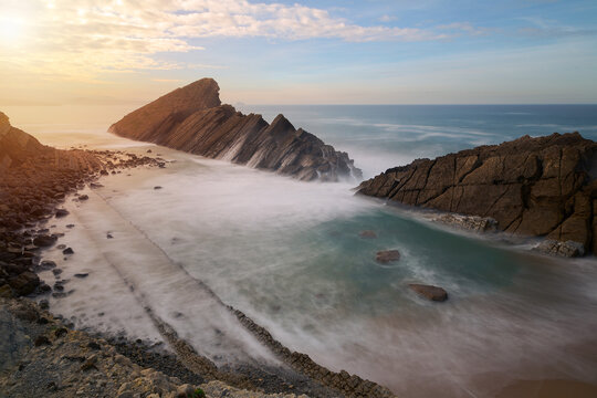Mesmerizing scenery of Costa Quebrada in Liencres, Spain during sunset