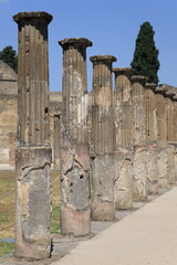 Columns in the ruined ancient city of Pompeii, Italy