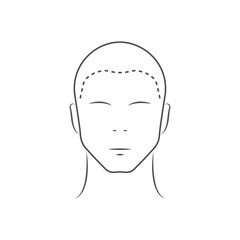Human head icon. Head guidelines for barbershop, haircut salon. Lined male head in front view isolated on white background. Vector illustration