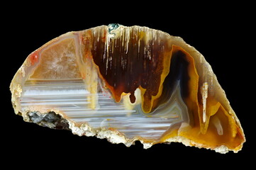 A cross-section of agate. Stalactite-horizontal agate, filled with quartz. Origin: Rudno near Krakow, Poland.