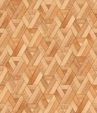 Seamless wooden background. Natural wood texture. Light brown parquet floor with geometric pattern made of narrow planks.