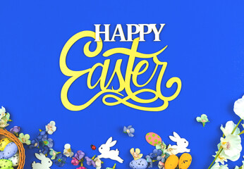 Happy Easter greeting card or postcard concept photo with text message