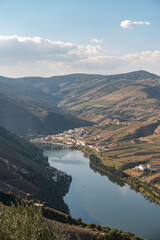 Douro Valley, Portugal. Top view of river, and the vineyards are on a hills.