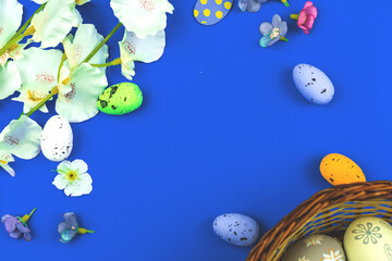 Easter eggs composition, festive border frame with copy space
