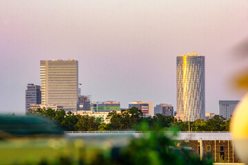 A view of corporate buildings during sunset, Bucharest, Romania