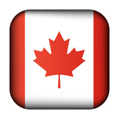 Glass light ball with flag of Canada. Squared template icon. Canadian national symbol. Glossy realistic cube, 3D abstract vector illustration highlighted. Big quadrate, foursquare