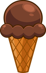 Cartoon Chocolate Ice Cream In The Waffle Cone. Vector Hand Drawn Illustration Isolated On Transparent Background
