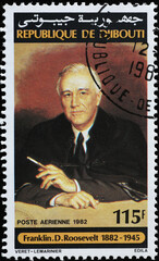 President Franklyn D.Roosevelt on african postage stamp - obrazy, fototapety, plakaty