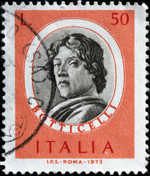 Sandro Botticelli self portrait on italian postage stamp