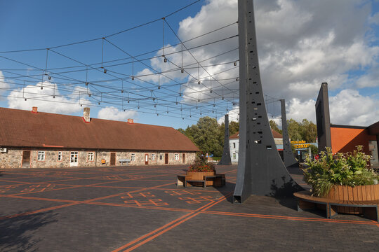 TORVA, ESTONIA - SEPTEMBER, 13, 2020: Rural small town central square.