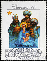 Three kings on christian postage stamp