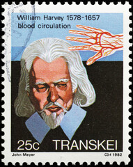 William Harvey, scholar of blood circulation on postage stamp