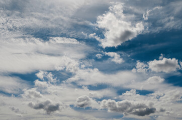 Blue summer sky with beautiful flying clouds