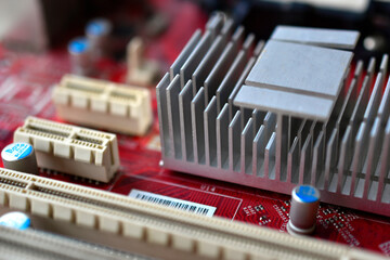 Motherboard chip with elements nodes close up