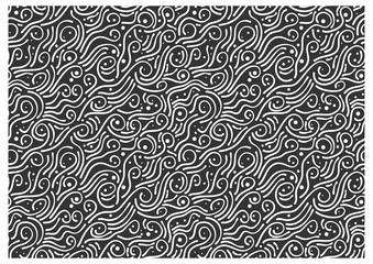 Pattern with stormy twisted waves and bubbles-dots.