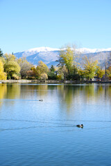 Mountain landscape, lake and mountain range