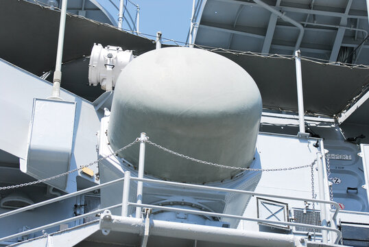 Kanagawa, Japan - April 14, 2007:Indian Navy MR-90 Front Dome FCR (fire Control Radar) On INS Mysore (D60).