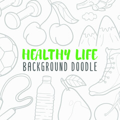 Healthy Doodle Banner Icon. Nature Vector Illustration Hand Drawn Art. Line Symbols Sketch Background.