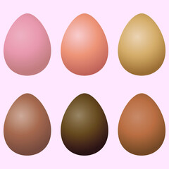 Set of six natural colored Easter eggs. Vector illustration in beige colors for design of Happy Easter cards, decor, textiles, fabrics, packaging, wrapping paper, banners, templates