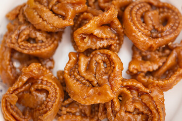 Top view of Chebakia a Moroccan pastry - Moroccan cookie famously associated with Ramadan and special occasions