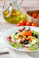 Vegetarian salad with olive oil and egg