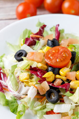 Vegetarian salad with olive oil and egg