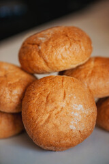 Cereal buns closeup made from whole grain flour