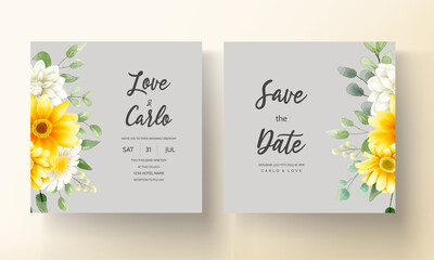 Modern wedding invitation card with beautiful watercolor floral decorations