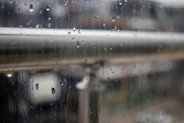 
Raindrops on the windowpane.