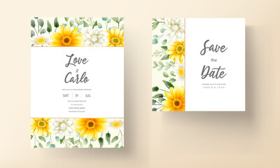 Naklejka premium Modern wedding invitation card with beautiful watercolor floral decorations
