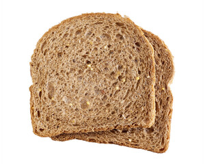 Two  slices of brown bread with cereals one on another isolated