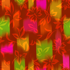 Blurred seamless pattern. Abstract background with hand made of brush strokes mixed with floral silhouettes. Sophisticated floral and geometric trendy print.