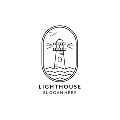 lighthouse line art emblem icon logo vector illustration template design. tower line art emblem logo