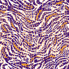 Geometric seamless pattern made of curved wavy lines. Artistic zebra stripes dotted background. Rippled water texture ornament.