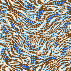 Geometric seamless pattern made of curved wavy lines. Artistic zebra stripes dotted background. Rippled water texture ornament.