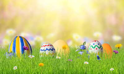 Easter colorful card with eggs in grass