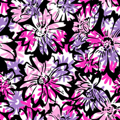 Floral seamless pattern. Hand drawn large flower buds. Brush strokes. Botanical background. Summer garden ornament with spotted texture.