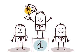 Cartoon Business men, the Winner one the podium