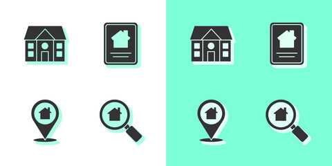 Set Search house, House, Location with and Online real estate icon. Vector