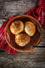 Fototapeta na wymiar Fresh breakfast rolls with cheese.