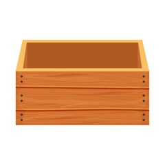 Wooden box, container in cartoon style isolated on white background stock vector illustration. Empty cargo, open object, design element. Rural textured equipment for keeping.